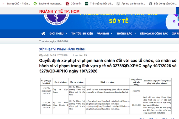TP.HCM: Đình chỉ hoạt động Sehun Beauty & Spa 18 tháng vì "hành nghề chui"