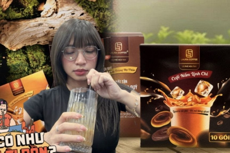 Pha 4 gói cà phê Laura của Nhật Kim Anh nhưng chả thấy linh chi hay đông trùng