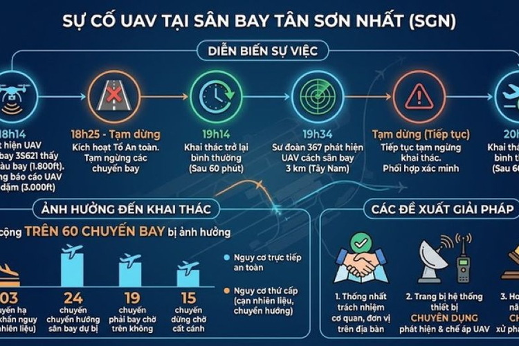 Sân bay Tân Sơn Nhất 2 lần dừng cất, hạ cánh do UAV, Cục Hàng không ra thông báo khẩn