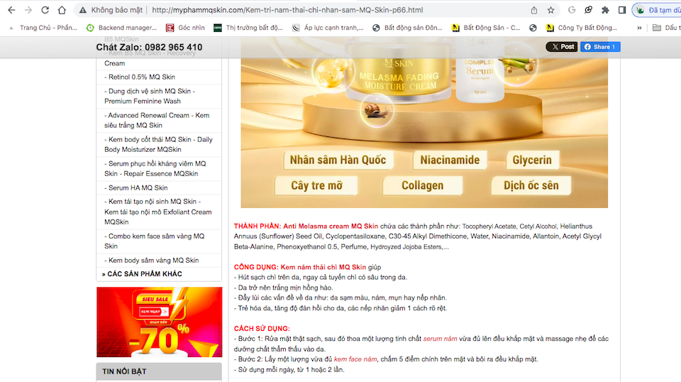 Cẩn trọng với website giả danh MQ Skin quảng cáo mỹ phẩm như "thần dược”?