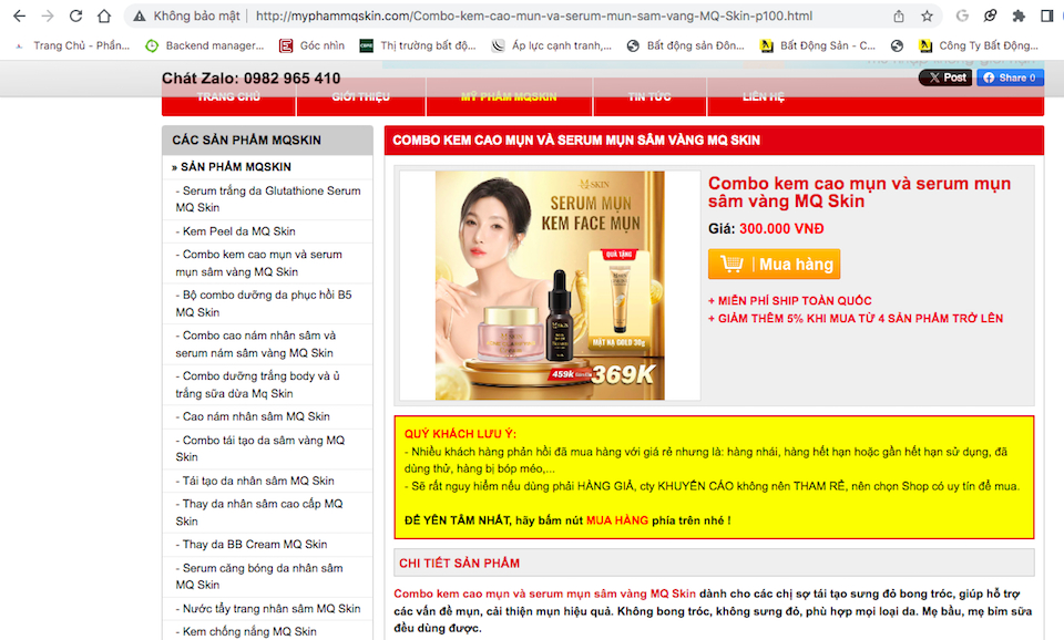Cẩn trọng với website giả danh MQ Skin quảng cáo mỹ phẩm như "thần dược”?