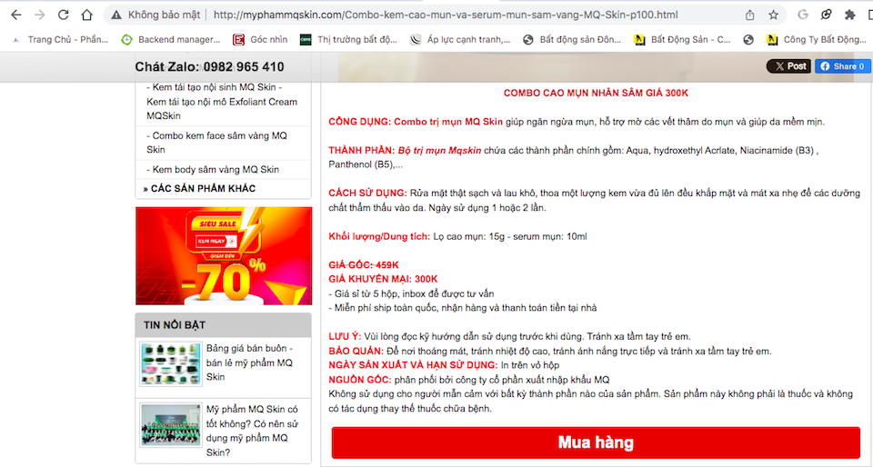 Cẩn trọng với website giả danh MQ Skin quảng cáo mỹ phẩm như "thần dược”?