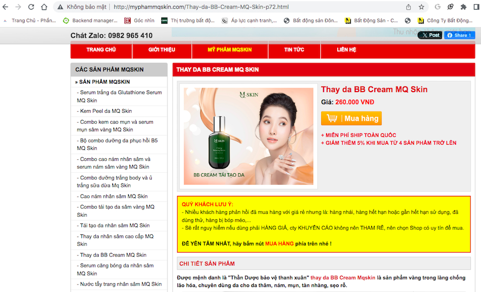 Cẩn trọng với website giả danh MQ Skin quảng cáo mỹ phẩm như "thần dược”?