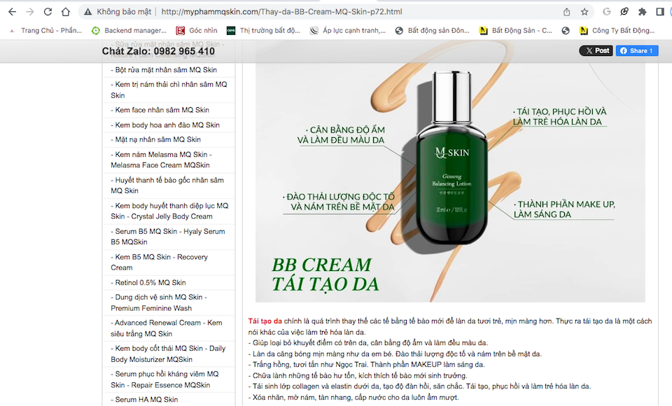 Cẩn trọng với website giả danh MQ Skin quảng cáo mỹ phẩm như "thần dược”?
