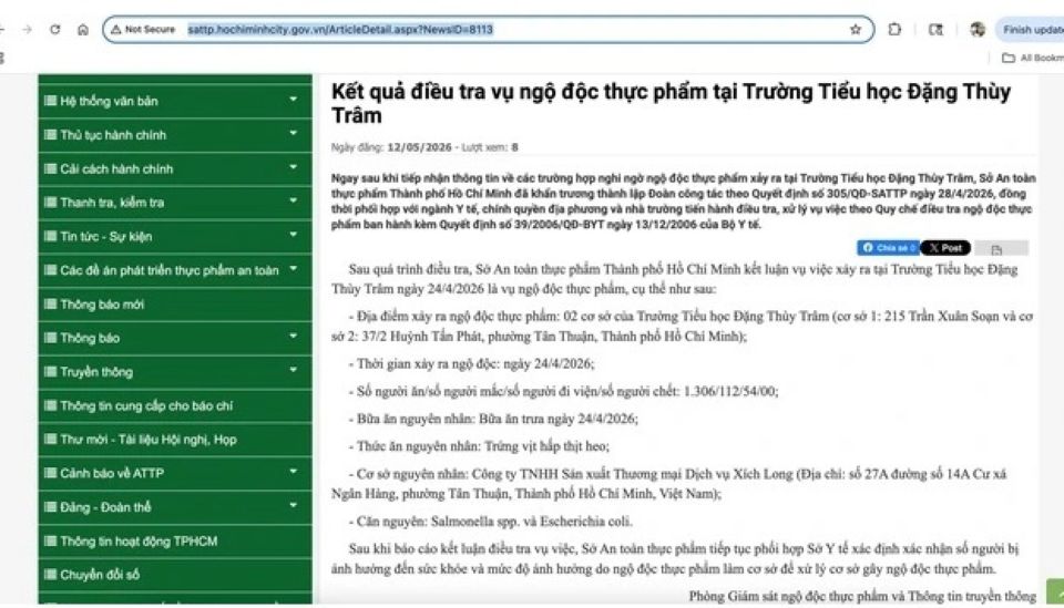 Công bố nguyên nhân vụ ngộ độc tại Trường Đặng Thùy Trâm liên quan suất ăn Công ty Xích Long