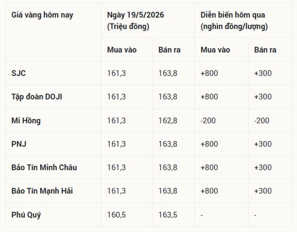 Giá vàng hôm nay 19/5/2026: Vàng SJC 9999 24k, nhẫn trơn, và vàng thế giới