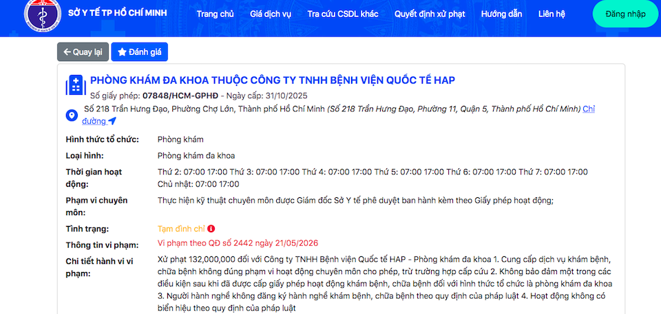 Đình chỉ Phòng khám Đa khoa HAP vì sai phạm “chồng” sai phạm