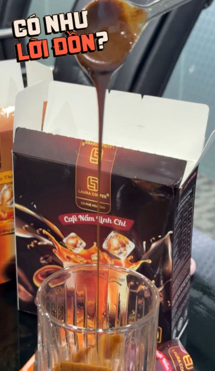 Pha 4 gói cà phê Laura của Nhật Kim Anh nhưng chả thấy linh chi hay đông trùng