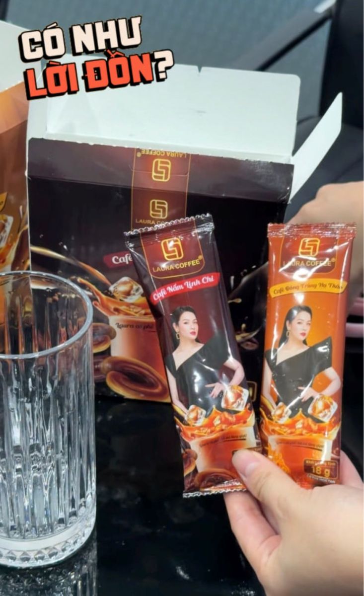 Pha 4 gói cà phê Laura của Nhật Kim Anh nhưng chả thấy linh chi hay đông trùng