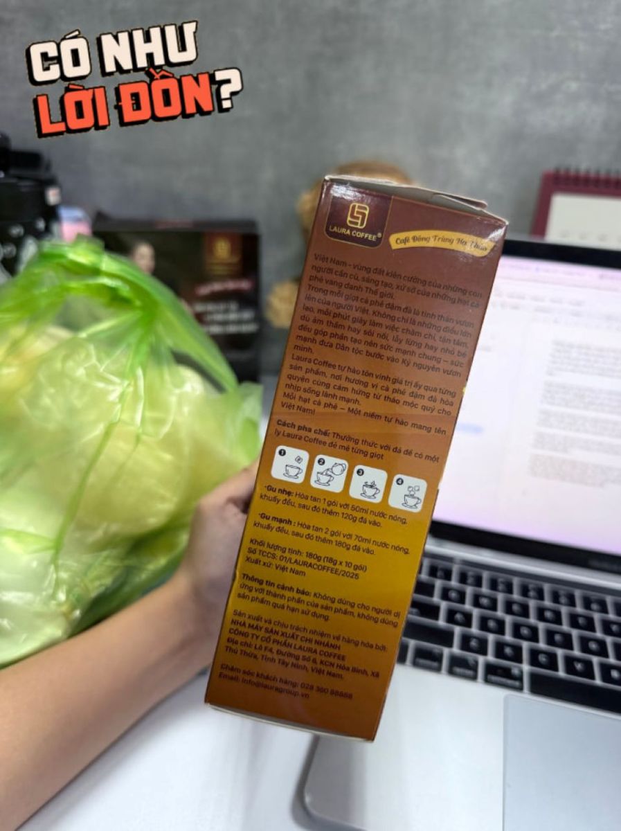 Pha 4 gói cà phê Laura của Nhật Kim Anh nhưng chả thấy linh chi hay đông trùng