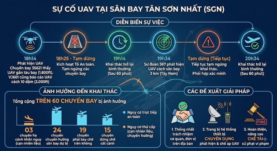 Sân bay Tân Sơn Nhất 2 lần dừng cất, hạ cánh do UAV, Cục Hàng không ra thông báo khẩn