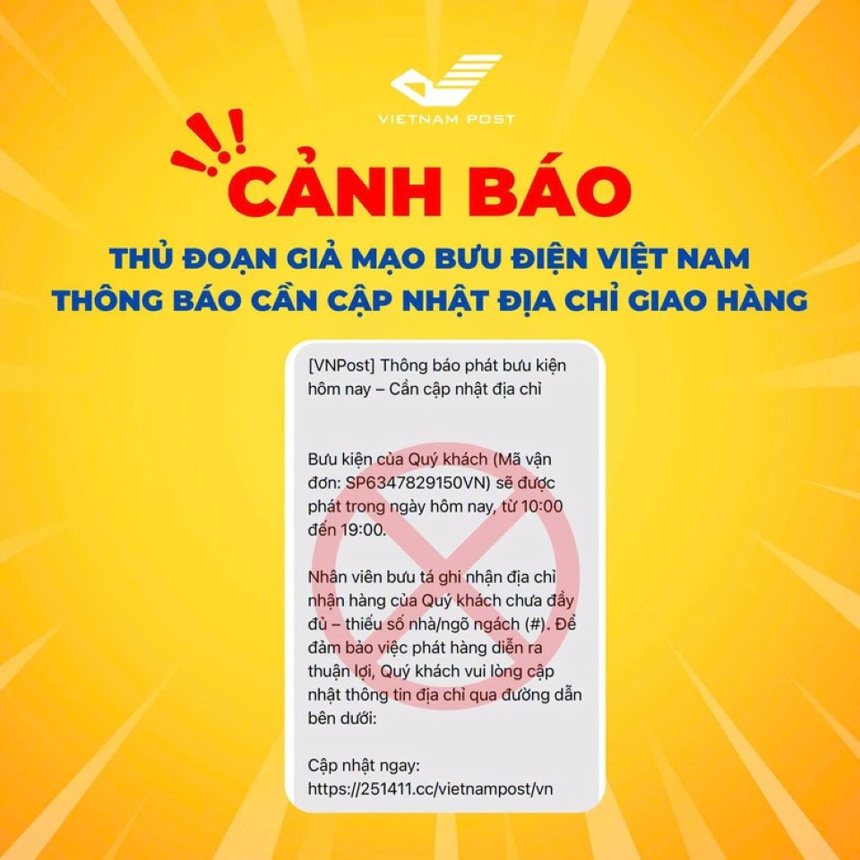 Cảnh giác thủ đoạn giả mạo Bưu điện Việt Nam yêu cầu cập nhật địa chỉ giao hàng để lừa đảo